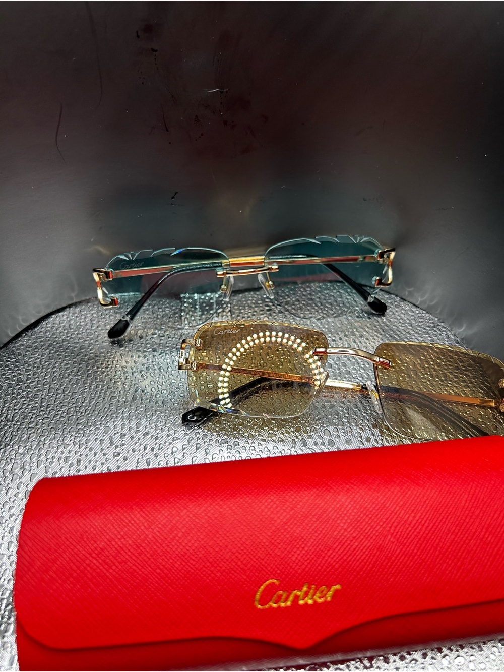 Carti Women's Gold Rimless Crystal Accent Sunglasses - Gold